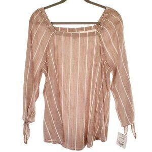 NWT Liz Claiborne Blush Pink Striped Blouse Tie Sleeves Women Size Large